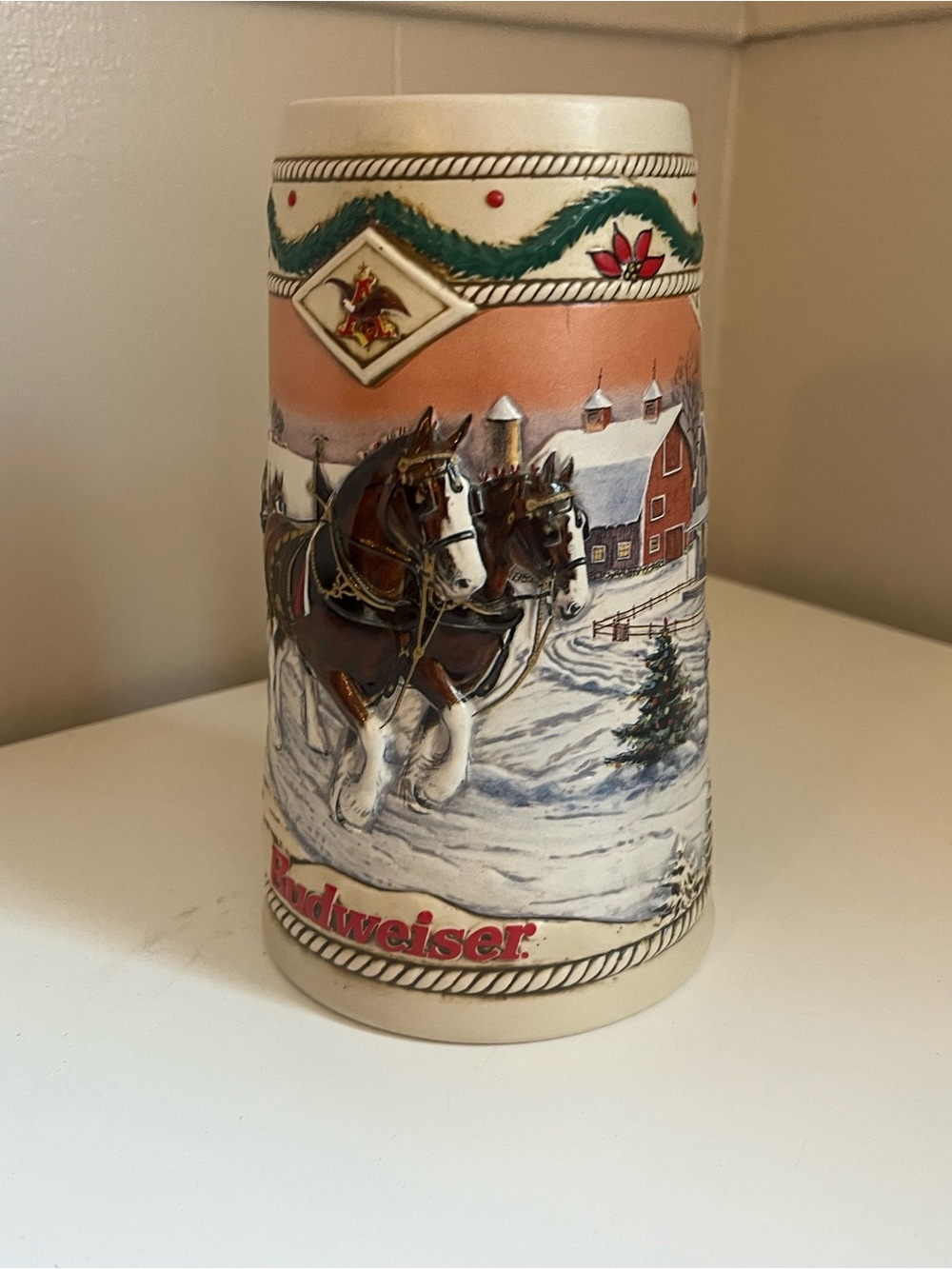 Vintage 1996 Budweiser “American Homestead” Holiday Ceramic Stein